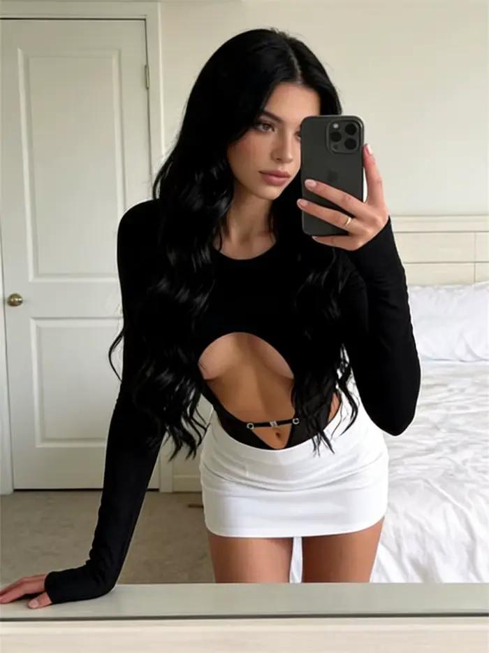 Combinaison dos nu pour femme, col rond, manches longues, découpe, body moulant, haut de corps, printemps été, chemises sexy, nouveauté 2026