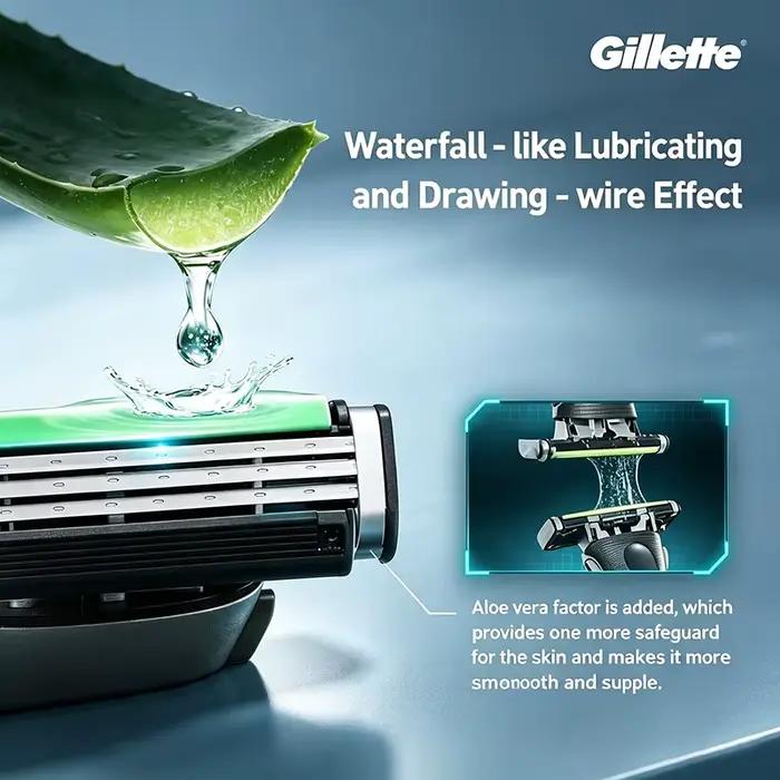 Rasoir manuel Gillette avec poignée antidérapante, bande lubrifiante à l'aloe vera, rasage en douceur et sans effort, sans accrocher les poils de barbe