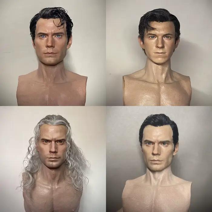 Tête de sorcière Henry Cavill sculptée XT001, sculpture de tête de greffe de cheveux adaptée aux poupées de corps de soldat masculin de 12 pouces, 1/6