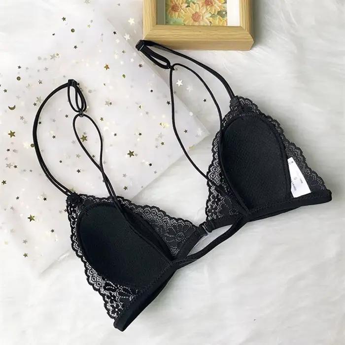 Soutien-gorge bonnet triangulaire pour petite poitrine pour femme, non câblé, style français, bouton avant, beau dos, ultra-fin, sangle en dentelle