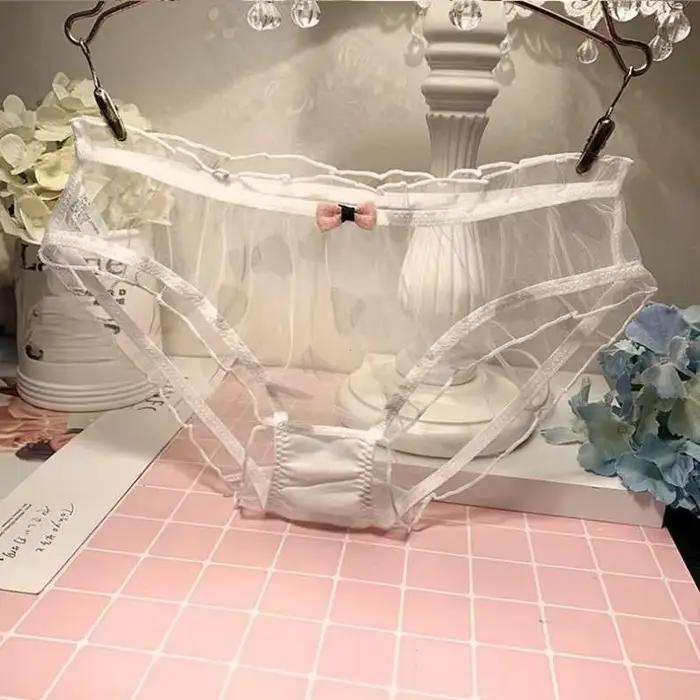 Culottes sexy pour femmes, sous-vêtements en dentelle et en maille, slips pour lingerie féminine, fines, à nœud, taille mi-haute, sans couture, трусы женск