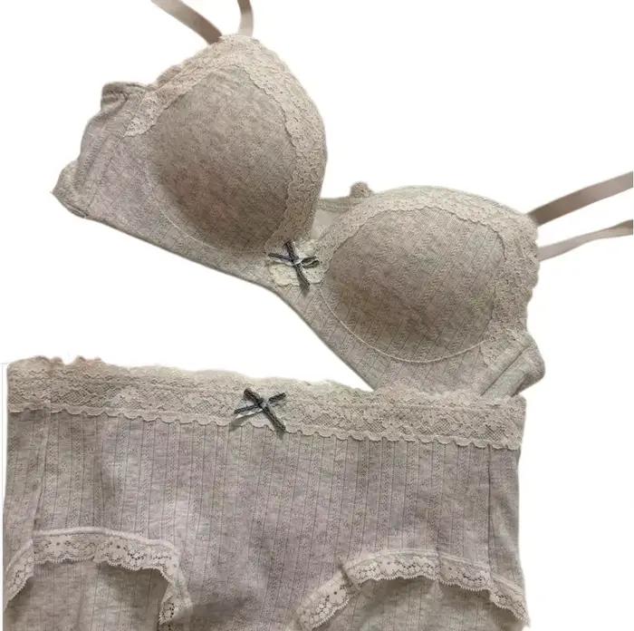 Ensemble de soutien-gorge en dentelle florale pour adolescents, Sexy, confortable, sans armatures en acier, Design de beauté au dos, petits seins froncés, Support Anti-Saggi