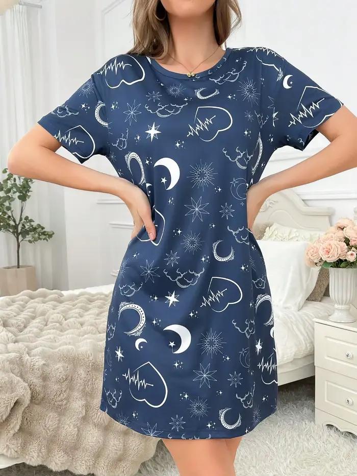 Chemise de nuit pour femmes de printemps et d'été, chemise de nuit à manches courtes décontractée et confortable imprimée à la mode qui peut être portée à l'extérieur, chemise de nuit pour femmes
