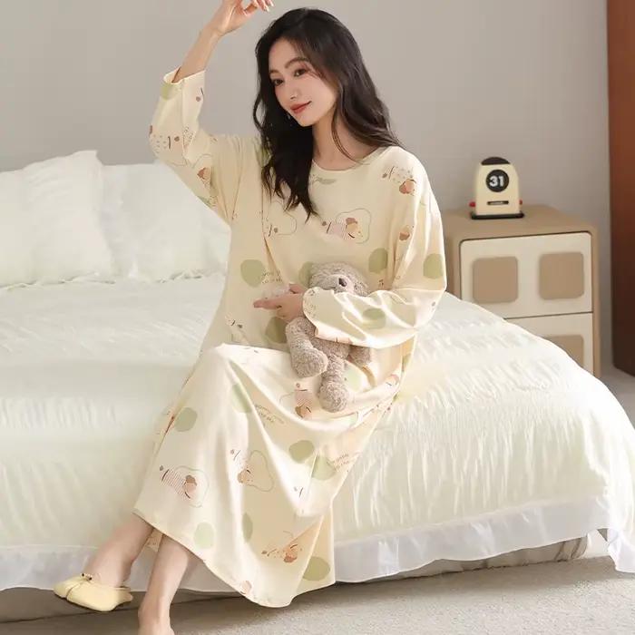 Nouvelle Robe de Nuit Femme à Manches Longues 100% Coton – Chemise de Nuit