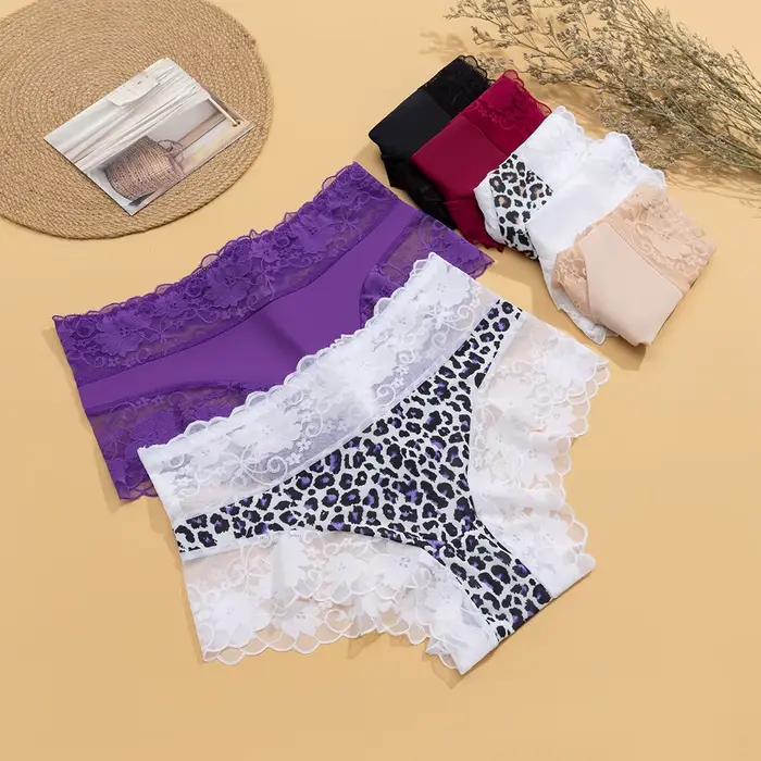 Culottes pour femmes TrowBridge en dentelle florale douce, sous-vêtements féminins tendance à motif léopard, lingerie ajourée, grande taille, PantyHot
