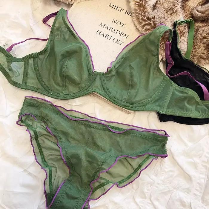 Velikostní minimalizační podprsenka s kosticemi Francouzský styl Trojúhelníkový košíček Push Up Sexy síťovaný set