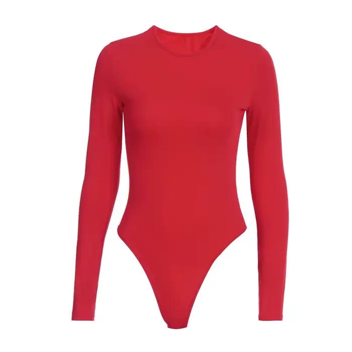 O cou à manches longues solide blanc Sexy Body femmes noir automne hiver corps haut gris décontracté dame Streetwear Body
