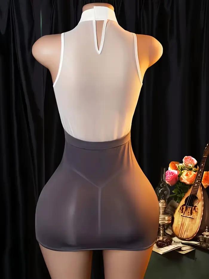 Ensemble de lingerie sexy pour femmes, tenue d'hôtesse et uniforme de secrétaire en dentelle, pour jeu de rôle professionnel, avec jupe couvrante et détails évidés séduisants