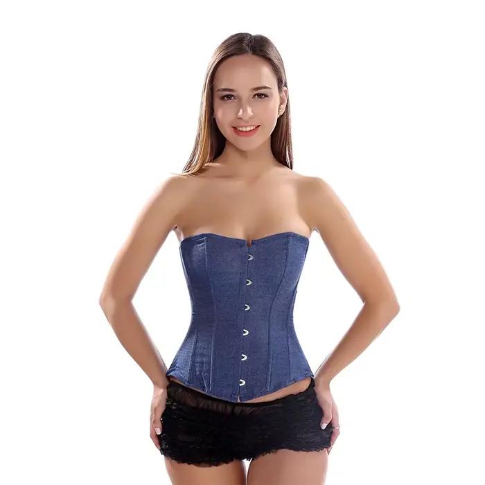 Caudatus-Corset sexy en denim, style vintage, bustier sans bretelles, lingerie cochon bust, haut, vêtements korsett, nouvelle mode