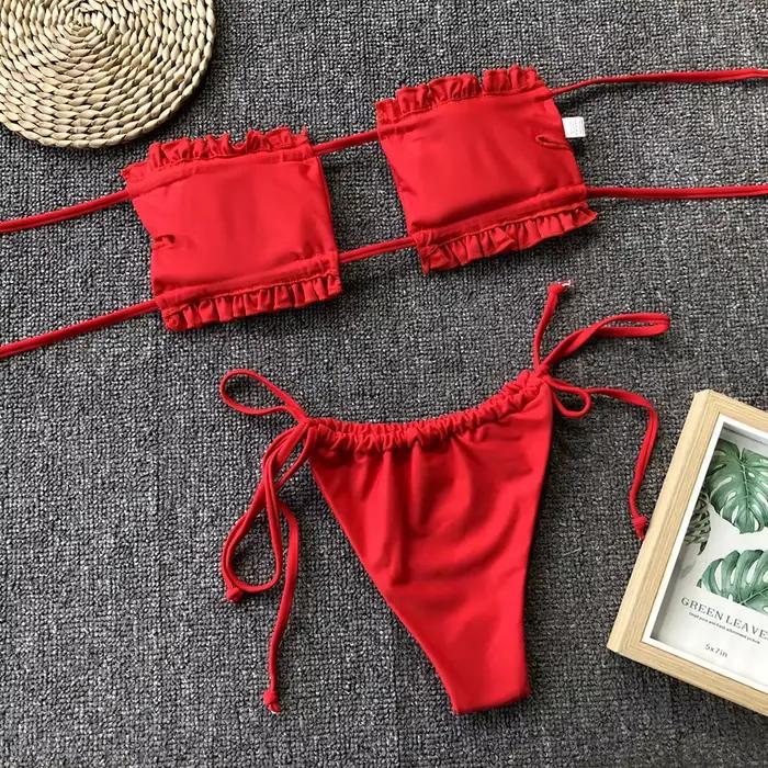Bikinis froncés Sexy String Maillot De Bain femmes Extrem maillot De Bain Bikini Maillot De Bain tendance vêtements De plage Mayo Tangas Maillot De Bain Femme