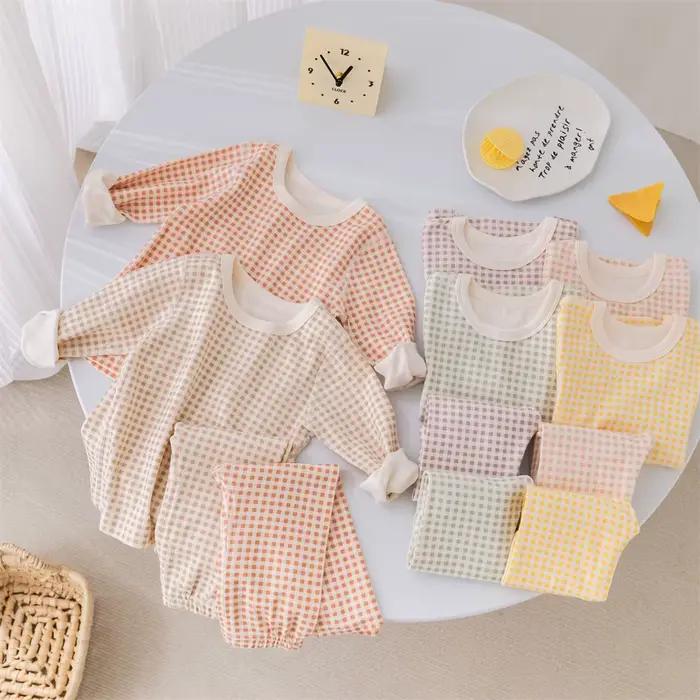 Costume pyjama pour enfants de 1 à 5 ans, vêtements de maison pour garçons et filles, sous-vêtements à carreaux, 2 pièces, haut + pantalon, T-shirt à manches longues, nouvelle collection 2026