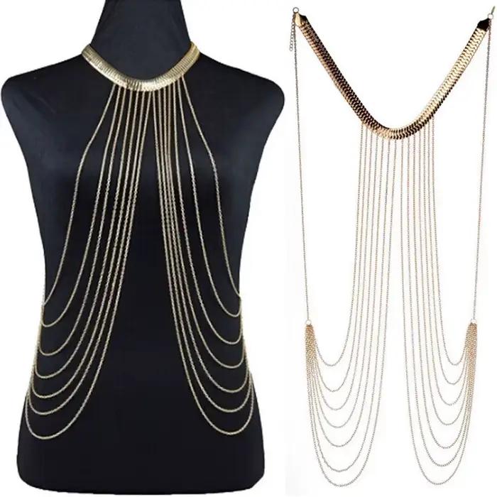 Bijoux de corps Sexy pour femmes, chaîne de poitrine, Bikini, chaîne de taille croisée, costume de plage, mode Simple de luxe