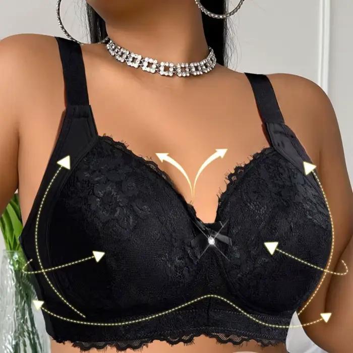 Soutien-gorge push-up plongeant 110F pour femmes à forte poitrine, soutien-gorge grande taille en dentelle brodée avec soutien latéral, minimise les bourrons et rehausse la silhouette