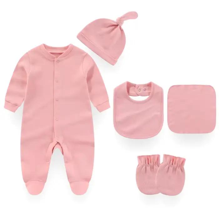 Ensemble de pyjamas en coton pour nouveau-né, barboteuse unisexe, vêtements pour bébé garçon et fille, combinaison solide pour documents, printemps et automne, 5 pièces