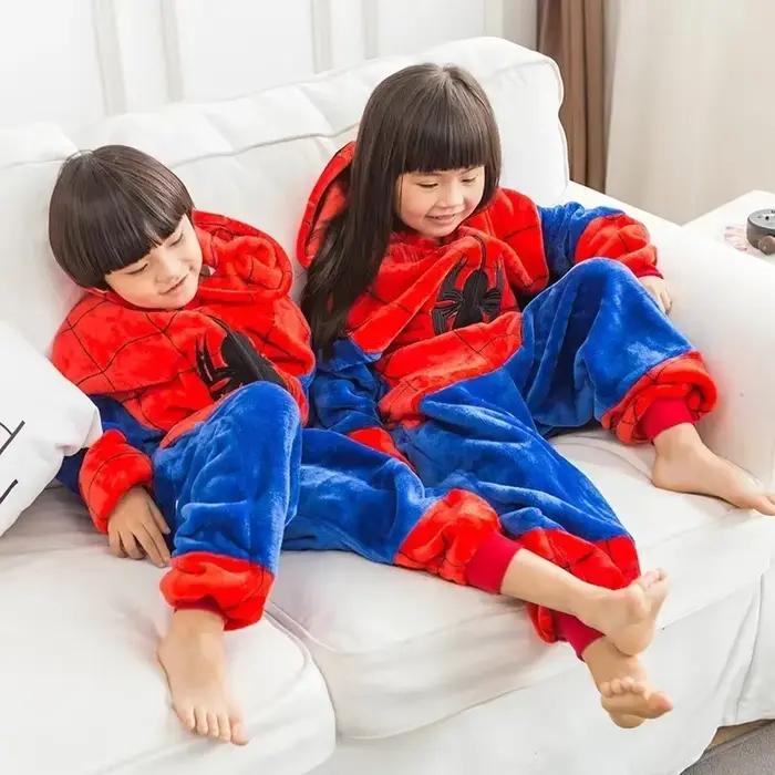 Ensemble de pyjama rouge araignée pour enfants, vêtements de nuit Kigurumi à capuche, glouton, cosplay de dessin animé animal, garçon, fille