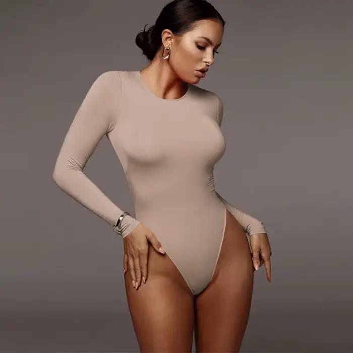 O cou à manches longues solide blanc Sexy Body femmes noir automne hiver corps haut gris décontracté dame Streetwear Body