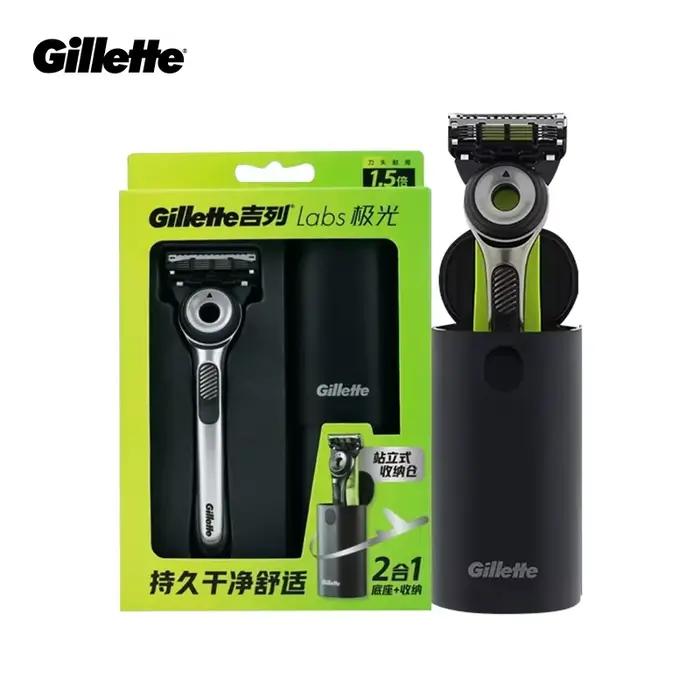 Rasoir Gillette Labs à 5 lames nanométriques, barre exfoliante, rasoir manuel pour homme avec tondeuse de précision, support vertical de rangement