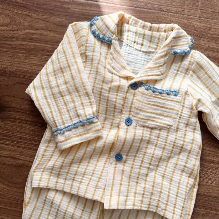 Ensemble de pyjama pour enfants de 1 à 8 ans, en coton pur et lin, pyjama doux en coton pour garçons, pyjama rayé pour filles, vêtements de nuit pour enfants, tenue d'intérieur