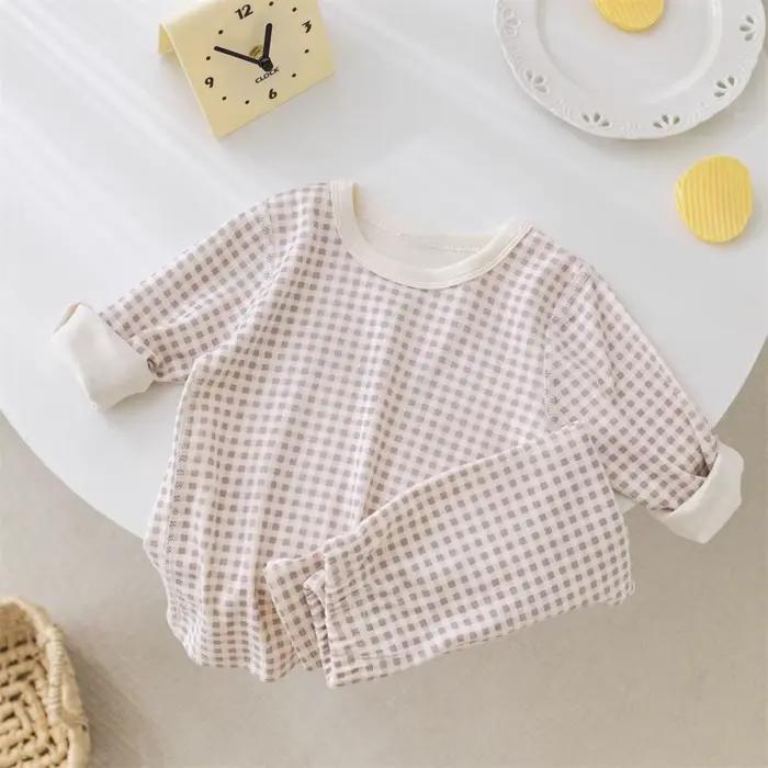 Costume pyjama pour enfants de 1 à 5 ans, vêtements de maison pour garçons et filles, sous-vêtements à carreaux, 2 pièces, haut + pantalon, T-shirt à manches longues, nouvelle collection 2026