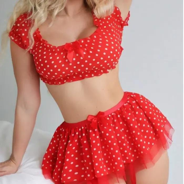 Ensemble de Lingerie Tutu Sexy à pois pour femmes, ensemble deux pièces de grande valeur, à la mode et exquis, fente à épaules dénudées