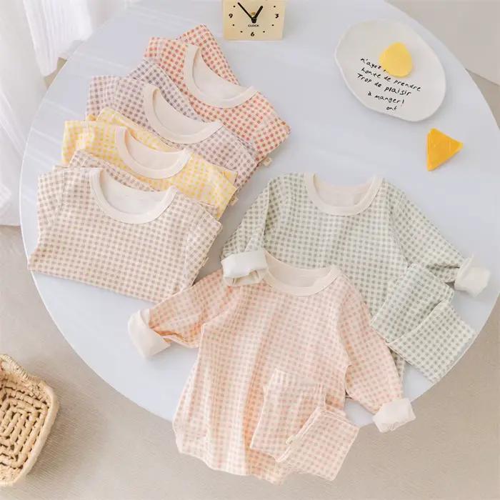 Costume pyjama pour enfants de 1 à 5 ans, vêtements de maison pour garçons et filles, sous-vêtements à carreaux, 2 pièces, haut + pantalon, T-shirt à manches longues, nouvelle collection 2026
