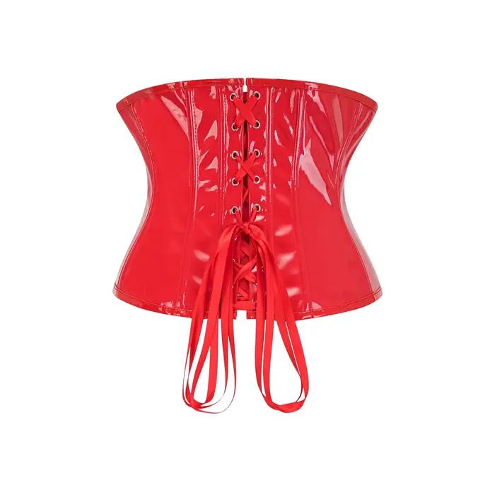 Corset Gothique Steampunk pour Femme en Cuir PU Brillant PVC, Corselet Amincissant Sous la Poitrine, Bustier Sexy, Gaine Amincissante Noir Rouge