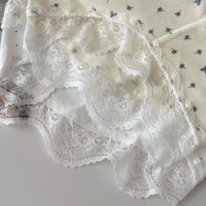Culottes en dentelle taille moyenne pour femme, motif tulipe et nœud, sous-vêtements en coton à pois, à carreaux et floraux