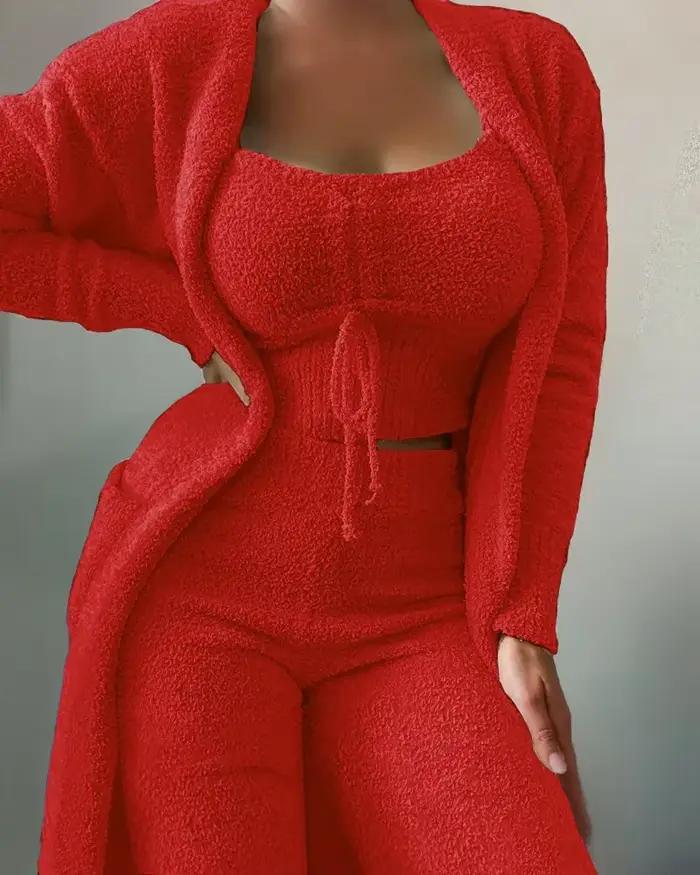 Ensemble pyjama en velours pour femme, haut court, pantalon Long, manteau, costume 3 pièces, chaud et doux, polaire, vêtements de maison, nouvelle collection automne hiver 2026, S-3XL