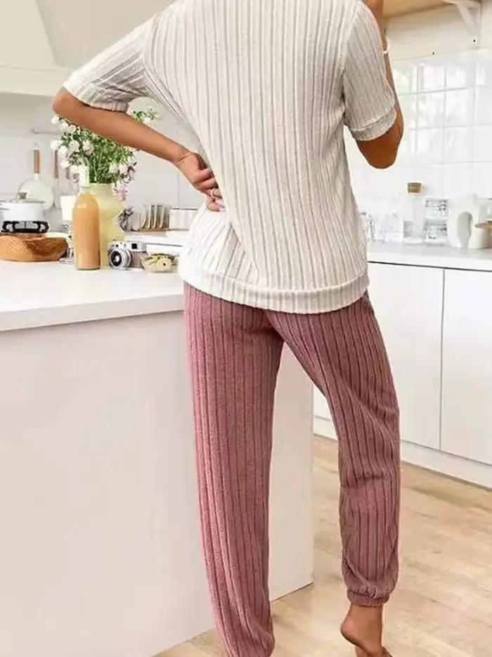 Ensemble pyjama deux pièces pour femmes, nouveau style, motif cœur, chemise à manches courtes, pantalon, simple et charmant, vêtements de maison décontractés