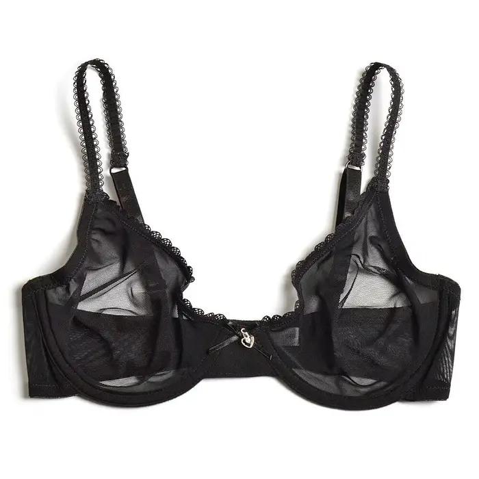 YBCG Sexy noir femmes soutien-gorge dentelle maille voir à travers les sous-vêtements Stretch creux Lingerie dentelle solide doux culottes soutiens-gorge pour les femmes