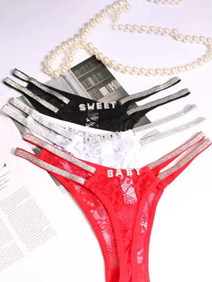 String sexy personnalisé avec nom pour femme, culotte G-string personnalisée avec lettres en cristal, bijoux de corps pour fille, cadeau pour petit ami