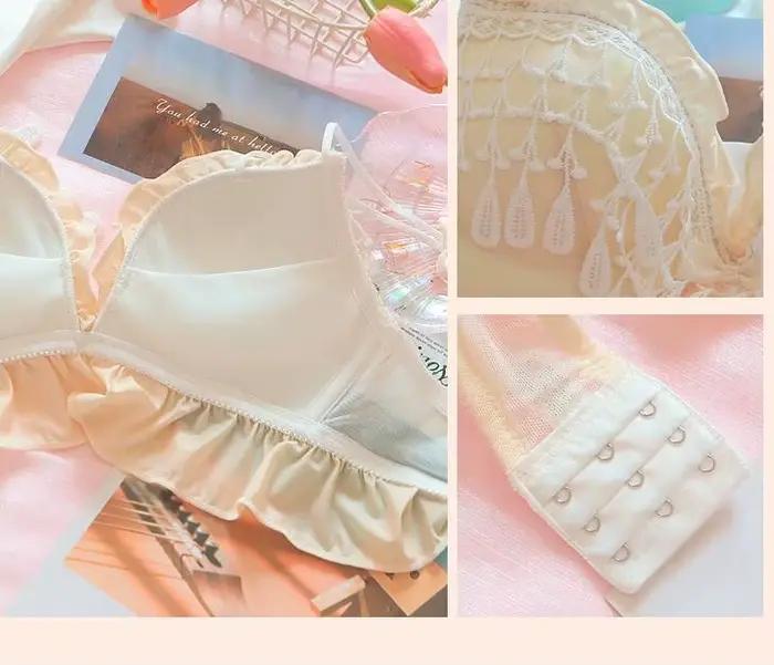 Soutien-gorge en dentelle pour adolescentes, doux et mignon, petits seins, pompon, princesse, vent, lingerie, grande taille, push up, sous-vêtements pour femmes