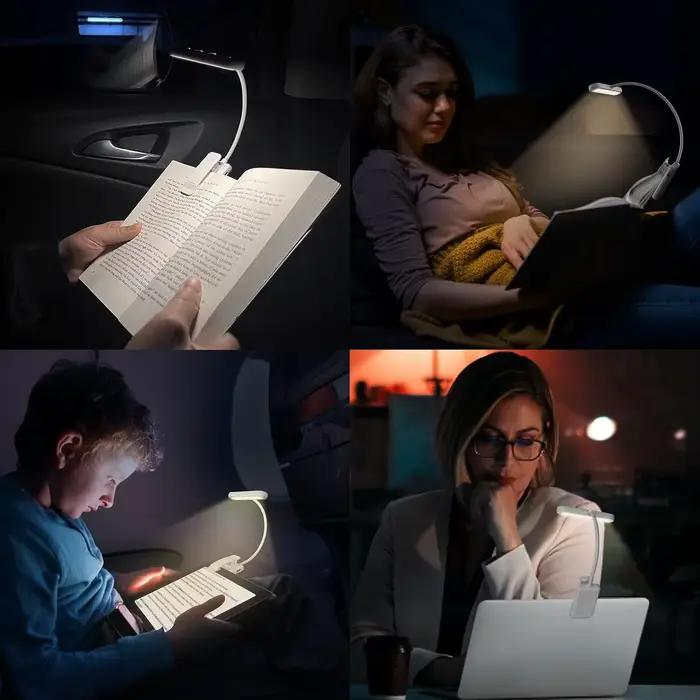 Lampe de lecture USB rechargeable, lumière blanche chaude, froide et du jour, portable, flexible, facile à clipser, lampe de lecture nocturne