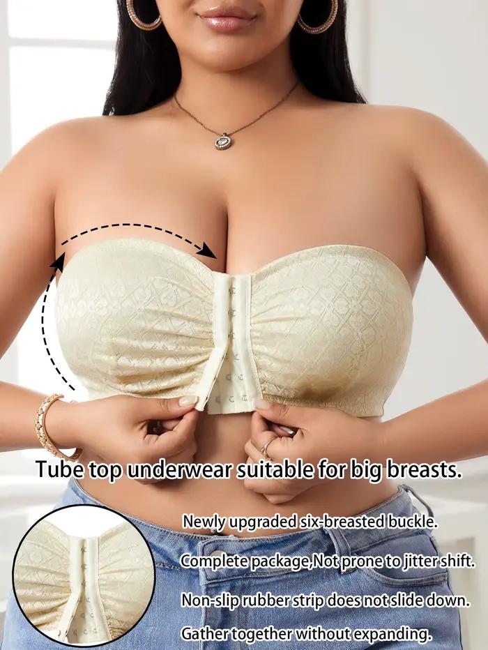 Soutien-gorge sexy en dentelle grande taille à fermeture avant, sans bretelles, push-up, sans armatures, tendance, non doublé, confortable pour épaules dénudées