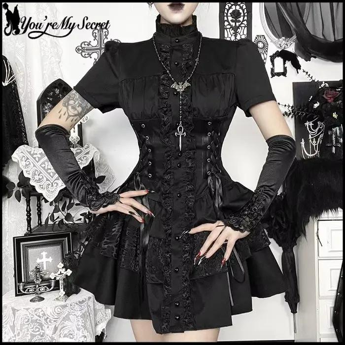 [You're My Secret] Robe Courte Noire d'Halloween pour Femme, Corset Gothique Noir, Robe Lolita Punk Vintage Vampire Duke, Été 2026