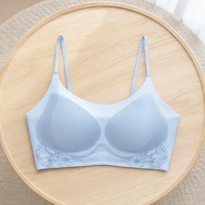 Soutien-gorge sans fil en soie glacée à motif camélia, décolleté en V profond, ajusté, fin, sans coutures, qui rehausse et rassemble les seins, invisible pour femme