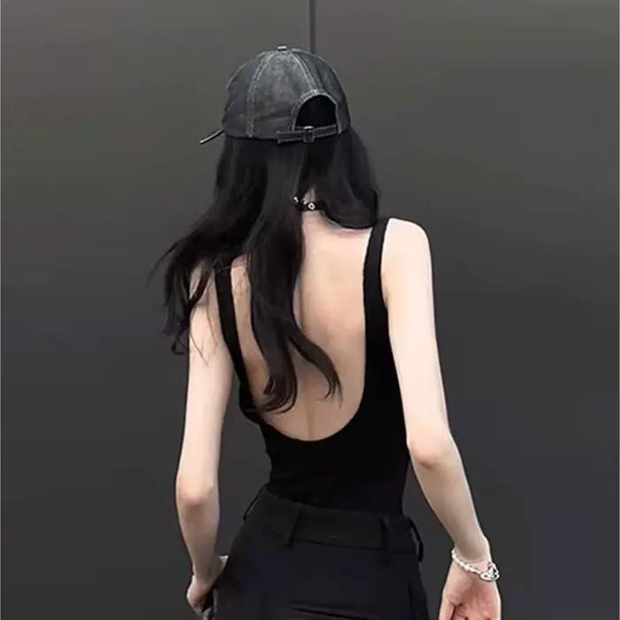 Barboteuse à bretelles noires pour femme, costume de batterie dos nu, costume de batterie de lit, string sexy, haut en fibre précieuse, costume de corps féminin