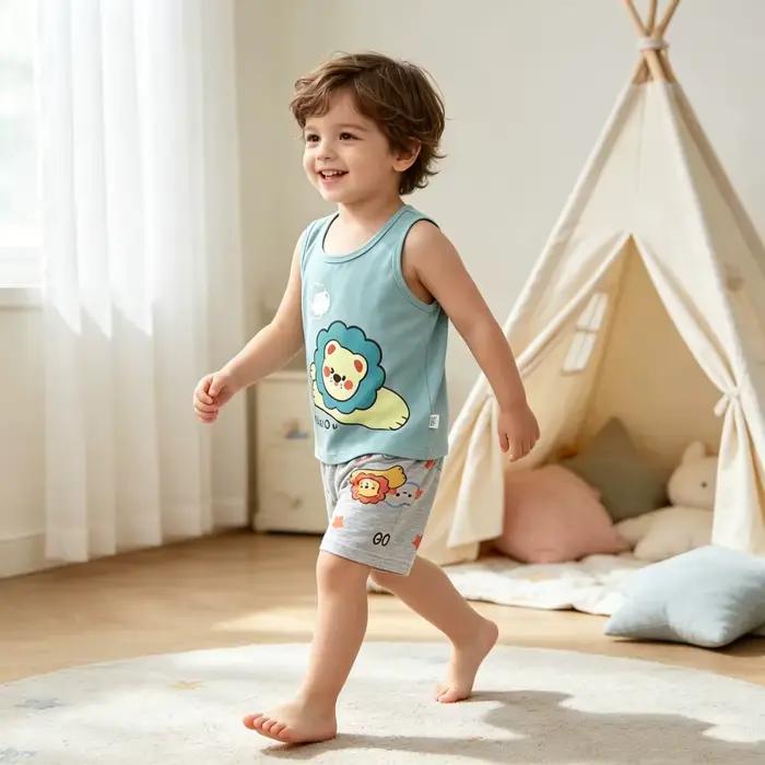 Ensemble de pyjamas pour garçons de 1 à 6 ans, en coton, été, pyjama pour tout-petits, sans manches, ensembles pour enfants, hauts + shorts, tenues en deux pièces