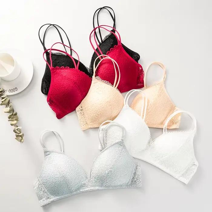 Soutien-gorge sexy en dentelle florale pour femmes, sous-vêtements féminins, bralette sans fil, bonnet A B, lingerie douce et solide, brassière à la mode