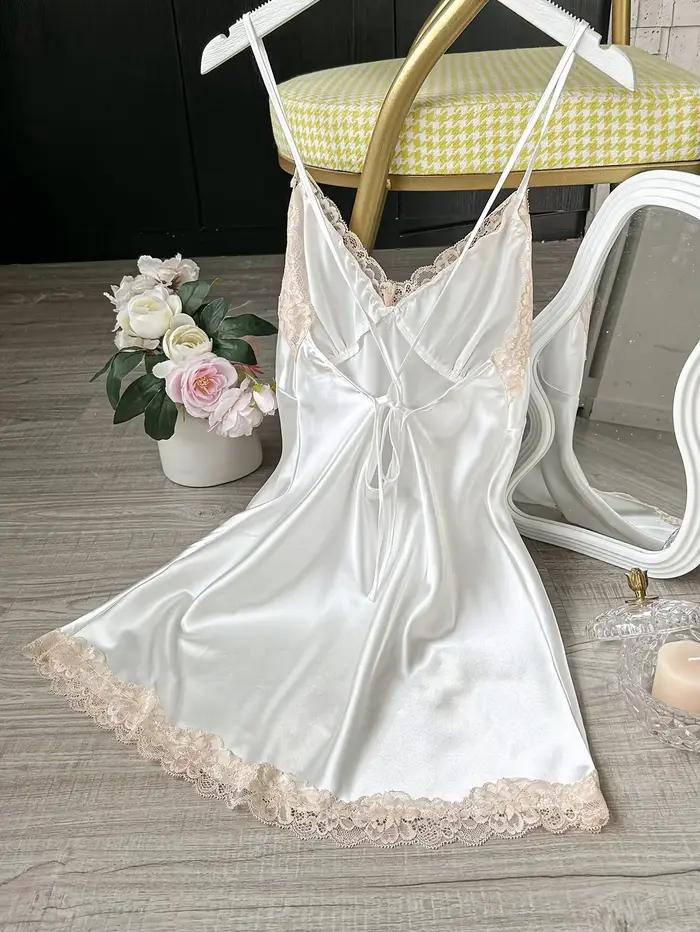 Chemise de nuit sexy en dentelle patchwork, lingerie, robe de mariée en soie, vêtements de nuit pour femmes, nuisette sexy