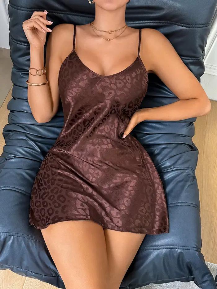 Robe de nuit sexy pour femmes à imprimé léopard, col en V, vêtements de nuit d'été, vêtements de détente pour la maison