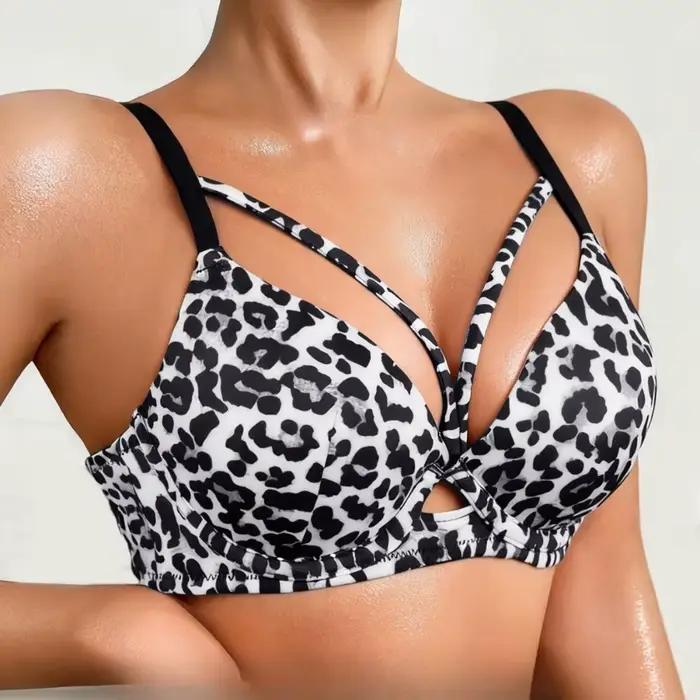 Soutien-gorge imprimé léopard sexy pour femmes, push-up, anti-affaissement, sans armatures, une pièce, pour petites poitrines occasions spéciales