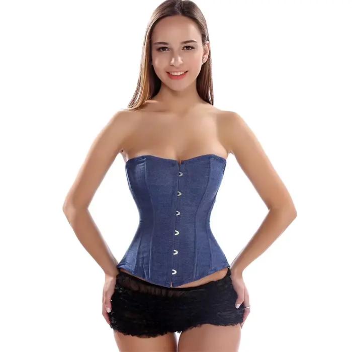 Caudatus nouvelle mode sexy denim corset style vintage victorien bustier sans bretelles corset overbust lingerie haut vêtements korsett