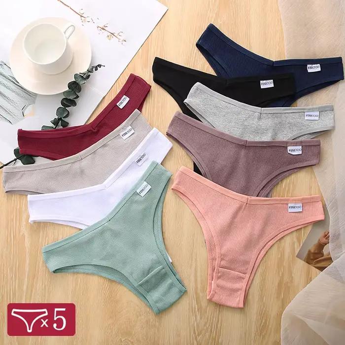 5 pièces/ensemble femmes coton culotte brésilienne taille V sous-vêtements féminins sous-vêtements confortables taille basse t-back Bikini filles Lingerie nouveau