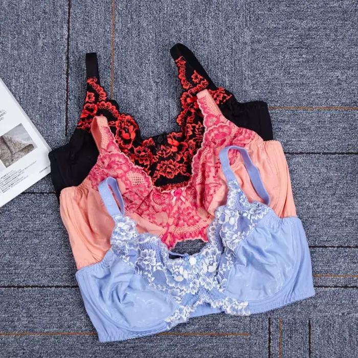 Soutien-gorge minimiseur à armatures non rembourré pour femme, lingerie florale en dentelle, couverture complète, grande taille, 34, 36, 38, 40, 42, 44, C, D, E, F