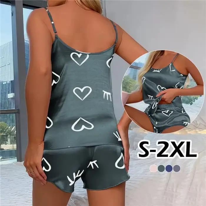 Femmes glace soie pyjamas vêtements de nuit pyjama ensemble Camisole Shorts L XL XXL gris rose coupe basse confortable décontracté été