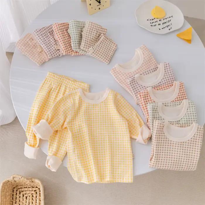 Costume pyjama pour enfants de 1 à 5 ans, vêtements de maison pour garçons et filles, sous-vêtements à carreaux, 2 pièces, haut + pantalon, T-shirt à manches longues, nouvelle collection 2026