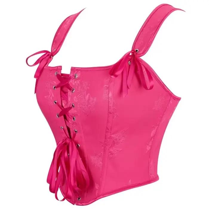 Corset Vintage pour femmes, Bustier gothique victorien, modelant le corps, Rose rouge, Jacquard, à lacets, Lingerie Sexy, Camisole
