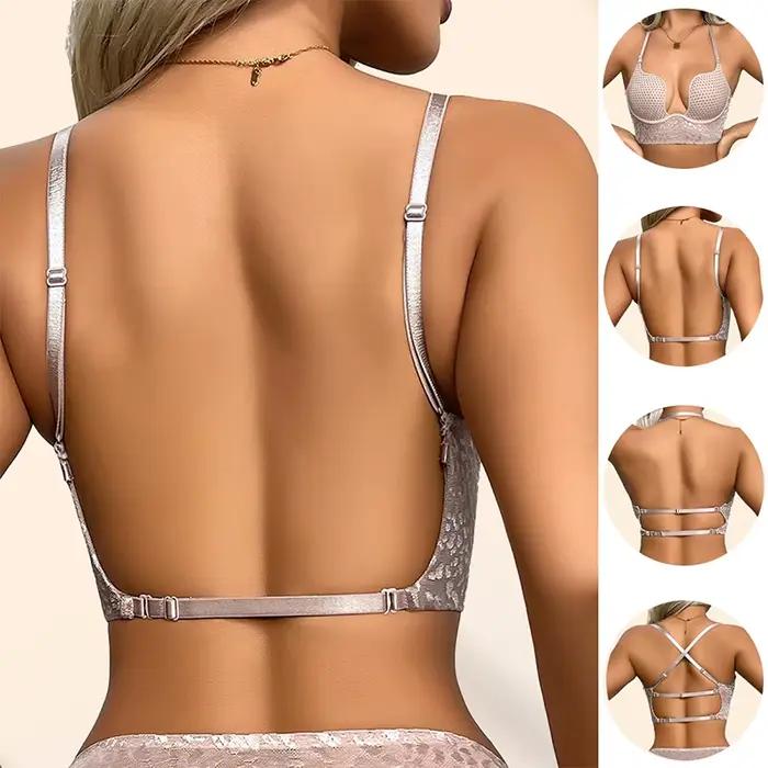 Lingerie française sexy en dentelle léopard pour femmes, soutien-gorge dos nu en forme de U, soutien-gorge invisible ultra-fin, bralette en maille