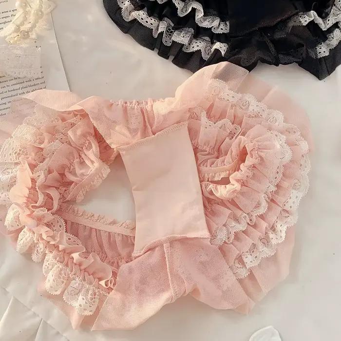 Culottes sexy pour femmes, style princesse, avec un joli nœud en dentelle, taille basse, design à volants 3D, respirantes, douces, fines, lingerie